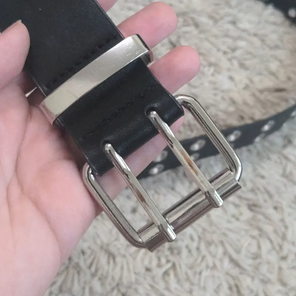 Berksha Black Faux Leather Silver Grommet Belt